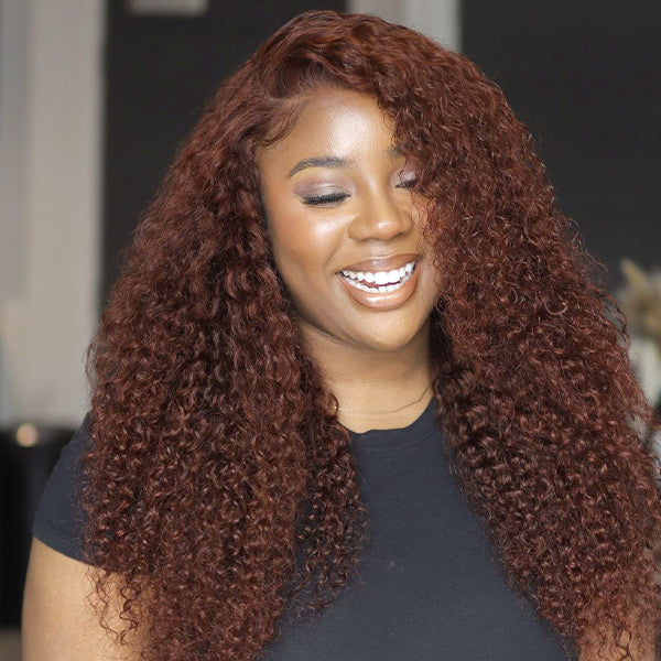 3 In 1 Half Wig | Reddish Brown Kinky Curly Half Wig Wear Go Glueless Wig