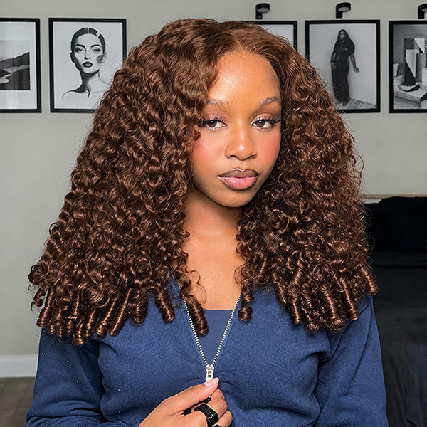 OQ HAIR Chocolate Brown Burmese Curly Wear Go 13x6 Frontal Wig Pre Plucked Hairline Beginner Friendly