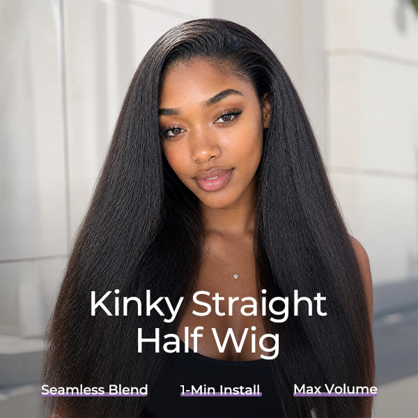 24H Shipping | Kinky Straight Human Hair 3 In 1 Wear Go Half Wig Easy Install Snug Fit