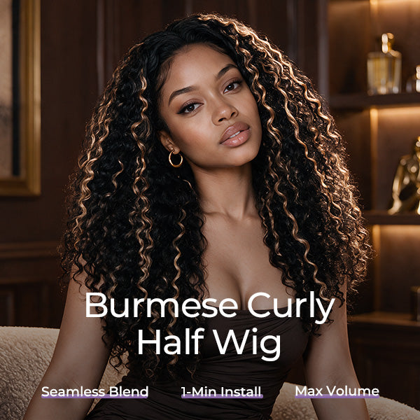 3 In 1 Half Wig | Burmese Curly Highlight 1B/30 Color Wear Go Half Wig Snug Fit