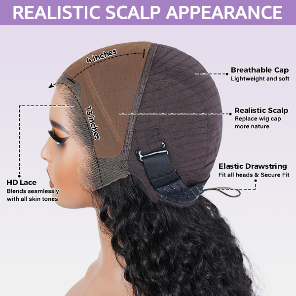 OQ HIAR Side Braided Kinky Curly Glueless Natural Melt Pre-Cut 13x4 HD Lace Frontal Wig Snug Fit Drawstring Cap Bleached Knots Wear Go Wig With Baby Hair