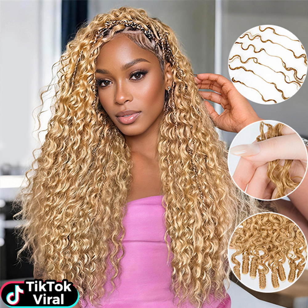 TikTok Viral Burmese Curly #27 Honey Blonde Pre-Separated Feather Crochet Human Hair Invisible Knotless Pre-Looped Hair Extension