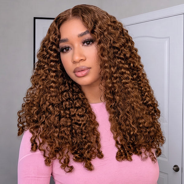 24h Shipping | OQ HAIR Chocolate Brown Burmese Curly Human Hair Wig 9x6 Lace Glueless Wear Go Pre-Plucked Bleached Knots