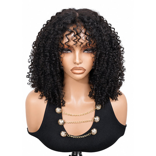 OQ HAIR Afro Kinky Curly Glueless Wig With Bangs Wear Go Protective Style Quality Human Hair Wig