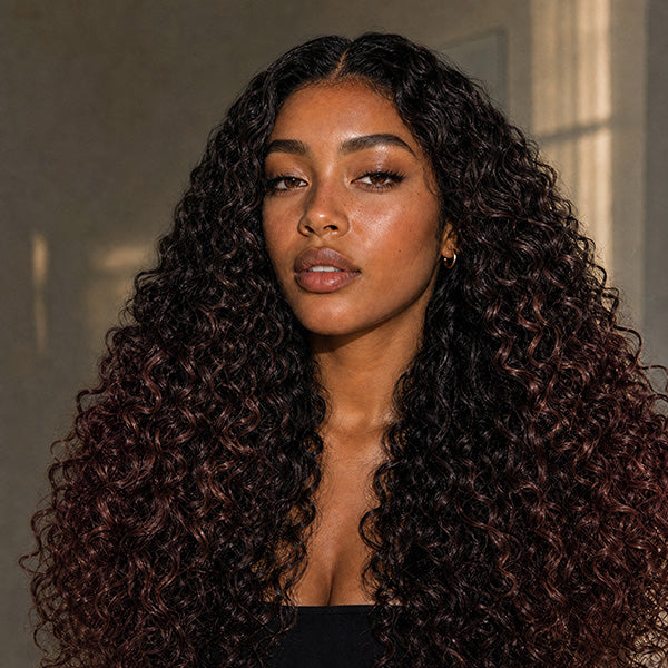 OQ HAIR Pixie Curly 1B/Reddish Brown Ombre Color Drawstring Wig Perfect Melted 9x6 Skin HD Lace Glueless Wear Go Wig Bleached Knots