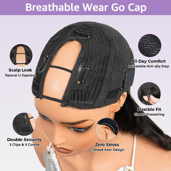 Kinky Straight U Part Wig Human Hair Adjustable Drawstring Wear Go Glueless Wig