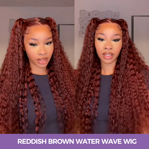 Autumn Vibe Reddish Brown Color Water Wave Human Hair 13x4 Skin Melt Lace Front Wigs