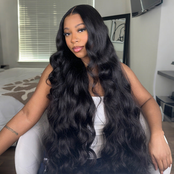OQ HAIR Body Wave Adjustable Drawstring Wear Go Glueless Wig Pre-Cut 13x6 HD Lace With Bleached Knots