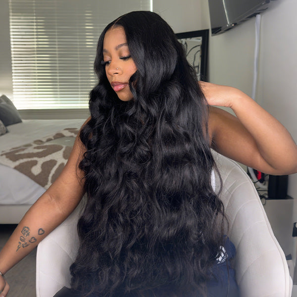 OQ HAIR Body Wave Adjustable Drawstring Wear Go Glueless Wig Pre-Cut 13x6 HD Lace With Bleached Knots