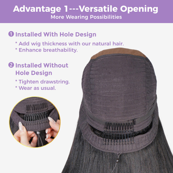 OQ HAIR Glueless Yaki Straight FreedoorM Wig Back Versatile Opening Pre-Cut 9x6 Skin Lace Wear Go Wig With Adjustable Fit Drawstring