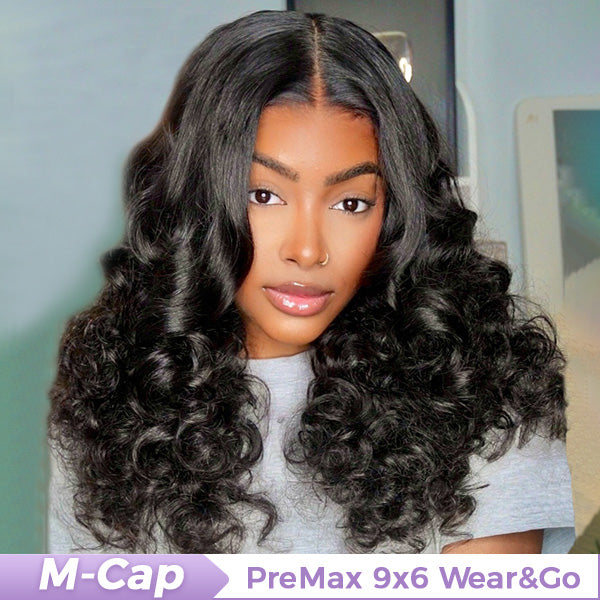 OQ HAIR M-Cap Wand Curl Pre Cut 9x6 HD Lace Wear Go Glueless Wigs 100% Human Hair Pre Bleached Tiny Knots