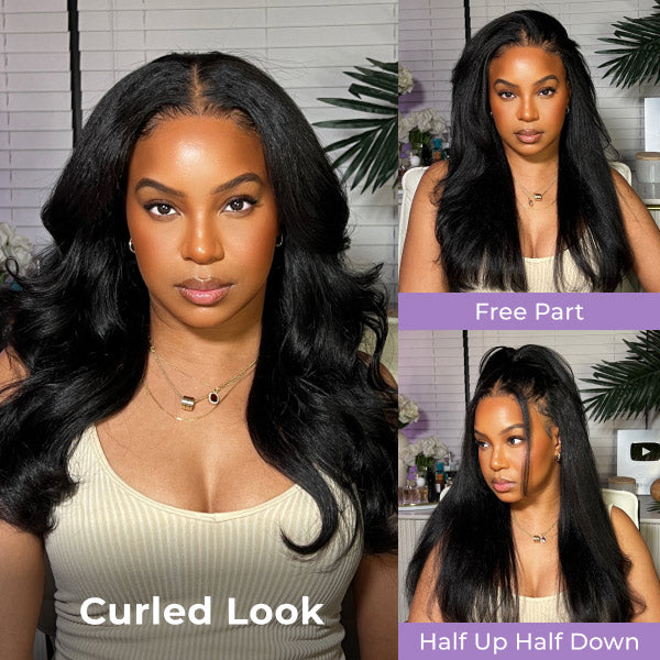 OQ HAIR Glueless Yaki Straight FreedoorM Wig Back Hole Design Pre-Cut 9x6 Skin Lace Wear Go Wig With Adjustable Fit Drawstring