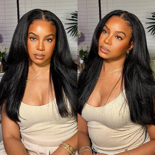 OQ HAIR Glueless Yaki Straight FreedoorM Wig Back Hole Design Pre-Cut 9x6 Skin Lace Wear Go Wig With Adjustable Fit Drawstring