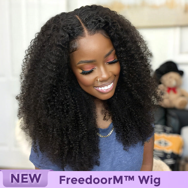 OQ HAIR Afro Curly FreedoorM Wig Back Hole Desgin Pre-Cut 9x6 Skin Lace Snug Fit Drawstring Wear Go Glueless Wig