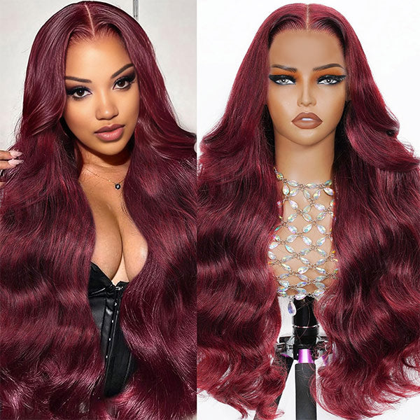 OQ HAIR Glueless Body Wave Rich 99J Burgundy Color Pre-Cut 7x5 Lace Effortless Wear Go Wig