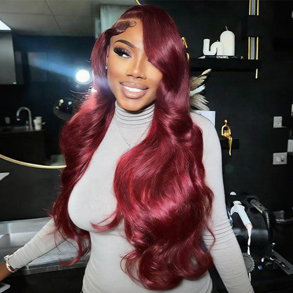 OQ HAIR Glueless Body Wave Rich 99J Burgundy Color Pre-Cut 7x5 Lace Effortless Wear Go Wig