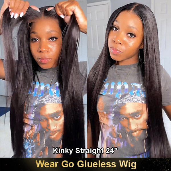 OQHAIR Kinky Straight Hair Wear Go Glueless Wigs 4x6 HD Lace Pre Cut Lace Closure Wigs