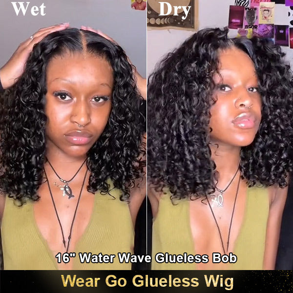 OQHAIR Wear Go Wigs Water Wave Bob Wig 10-16 inches Pre Cut 4x6 HD Lace Closure Short Glueless Wig