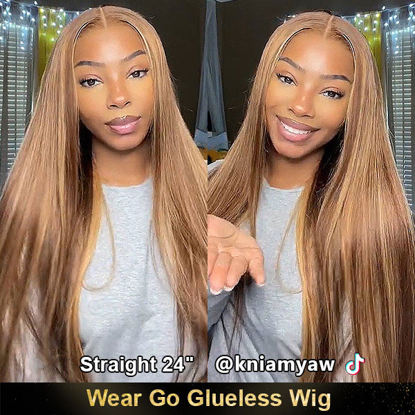 4/27 Highlight Wear Go Glueless Wig Pre-cut Lace Straight Hair 4x6 HD Lace Wig Preplucked with Natural Hairline