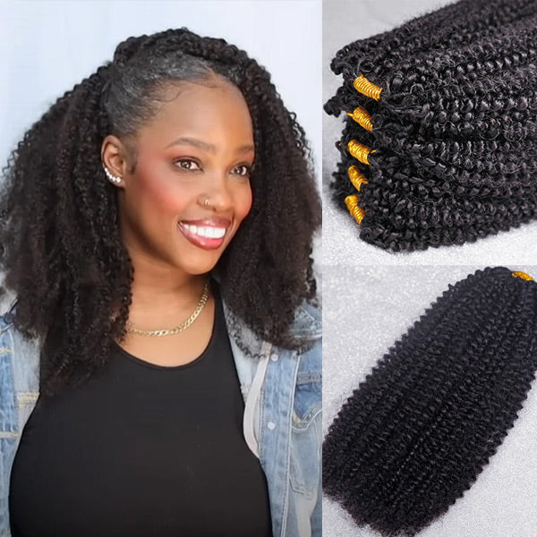 OQ HAIR Invisible String Feather Afro Curly Crochet Human Hair Perfect For Boho Braids