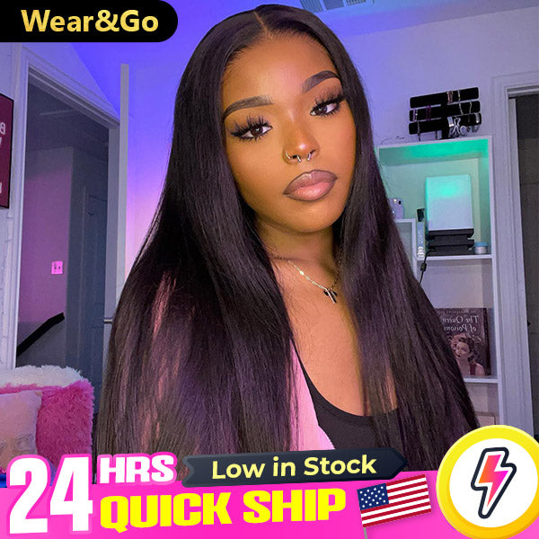 US Warehouse Quick Ship | Tik Tok Viral Straight Wear Go Glueless Wigs 4x6 Pre Cut HD Lace Wigs With Pre Plucked Nautral Hairline