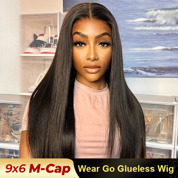 OQ HAIR M-cap Straight Wear Go Wigs Pre Cut 9x6 HD Lace Bleached Knots Glueless Wigs Human Hair Tiny Knots Pre Plucked Hairline