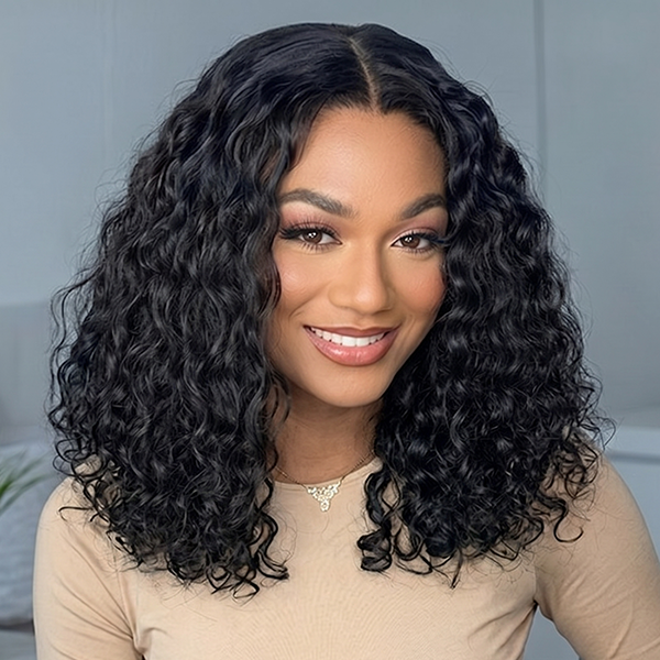 OQ HAIR Wear Go Wigs Water Wave Bob Drawstring Wig Pre Cut HD Lace Glueless Wig