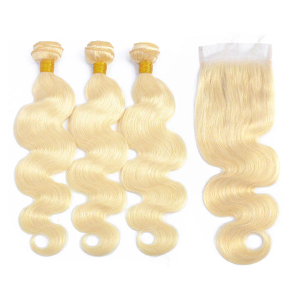 Body Wave 613 Blonde Color Bundles with 4x4 Lace Closure Human Virgin Hair