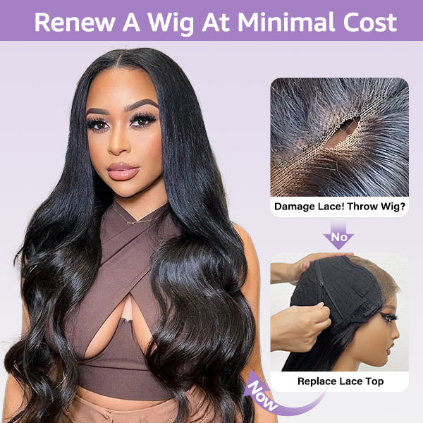 OQ Hair Block Wig Body Wave Bleached Knots Wig With Optional Replaceable Zip Lace Tops