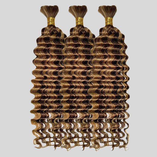 Deep Wave Highlight Ombre Color Bulk Human Hair Knotless Boho Braids Virgin No Weft Extensions 1/3/5 Packs