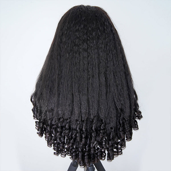 3 In 1 Half Wig | Glueless Kinky Straight Burmese Curl Elastic Drawstring Wear Go Half Wig With Yaki Spiral Curls