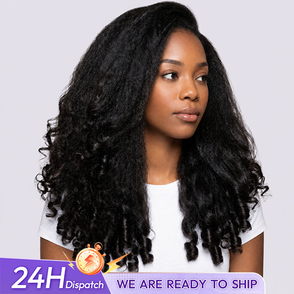 24h Shipping | 3 In 1 Half Wig Glueless Kinky Straight Burmese Curly Wear Go Half Wig With Yaki Spiral Curls