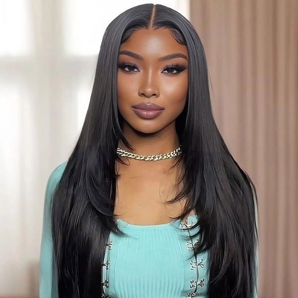 OQ HAIR Straight Layered Cut Wear Go Glueless Wig Bleached Knots Pre Cut HD Lace Wig