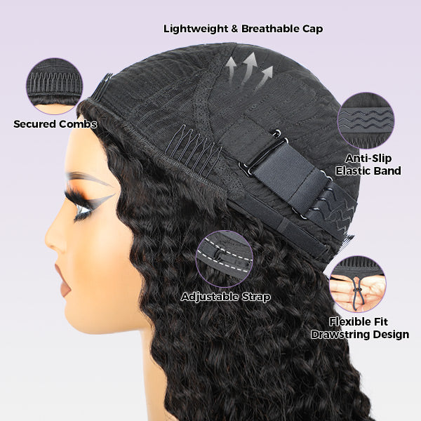 OQ HAIR Glueless Burmese Curly Highlight 4/27 Color Snug Fit Drawstring Wear Go Wig For Instant Glam