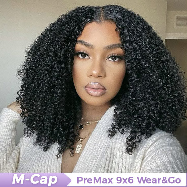 OQ HAIR M-Cap Afro Curly Wear Go Glueless Wigs Bleached Single Knots Pre Cut 9x6 HD Lace  Wig