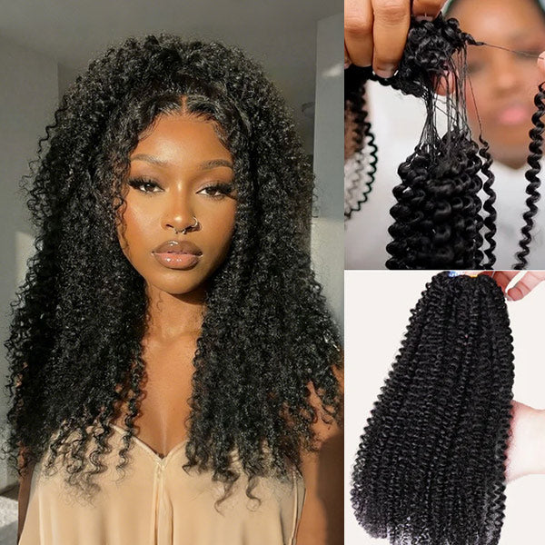 OQ HAIR Invisible String Feather Afro Curly Crochet Human Hair Perfect For Boho Braids