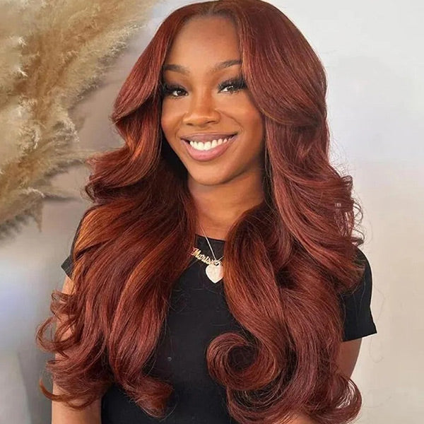 Pre-cut Lace Wig Body Wave Hair Reddish Brown Color Wear Go Glueless Wig 7x5 Lace Wig Preplucked with Natural Hairline
