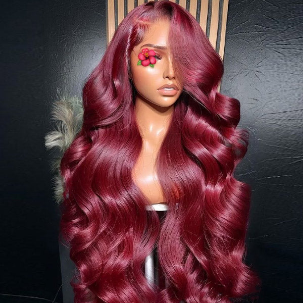 Pre-cut Lace Wig Body Wave Hair 99J Burgundy Color Wear Go Glueless Wig 4x6 HD Lace Wig Preplucked with Natural Hairline