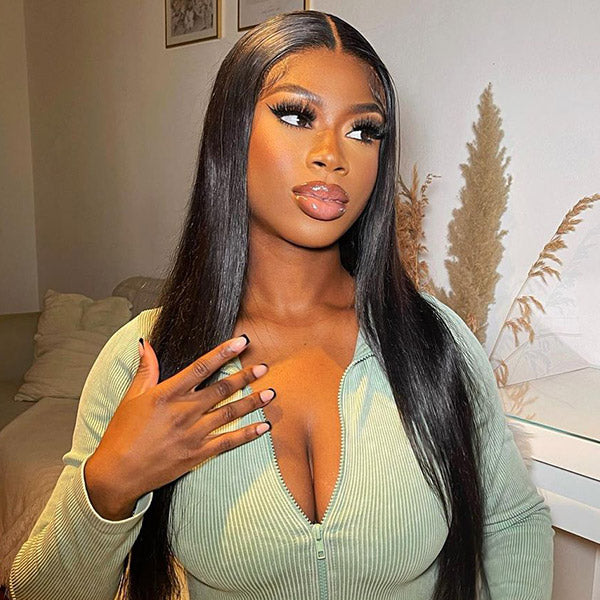 OQ HAIR Straight Wear Go Glueless Wigs Bleached Knots Pre Cut Lace Natural Looking Human Hair Wig