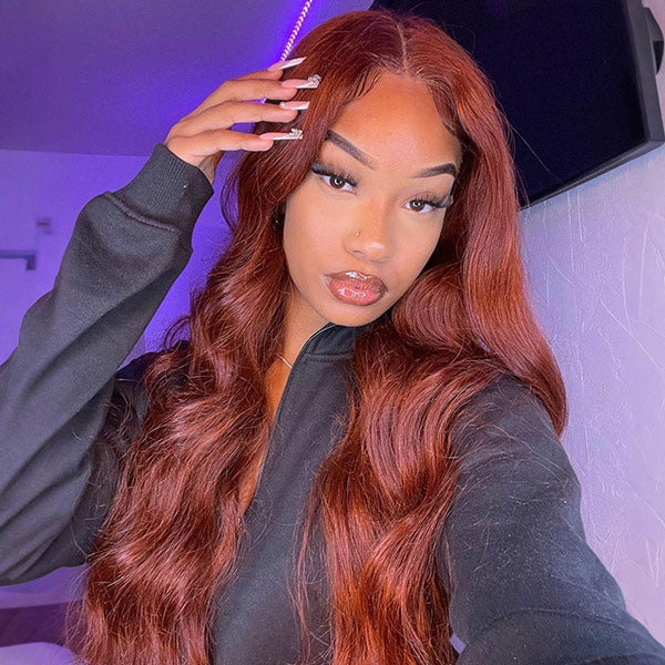 Pre-cut Lace Wig Body Wave Hair Reddish Brown Color Wear Go Glueless Wig 7x5 Lace Wig Preplucked with Natural Hairline