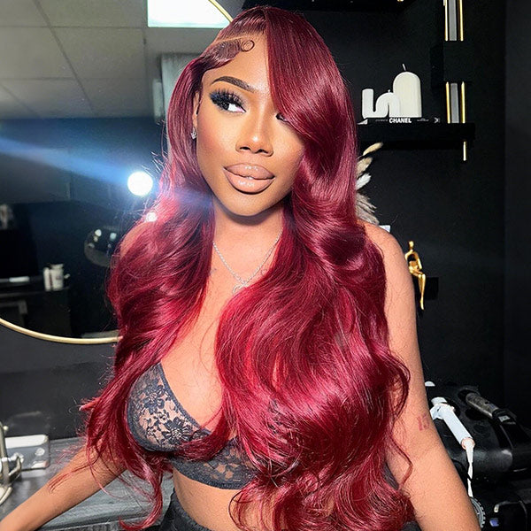 Pre-cut Lace Wig Body Wave Hair 99J Burgundy Color Wear Go Glueless Wig 4x6 HD Lace Wig Preplucked with Natural Hairline