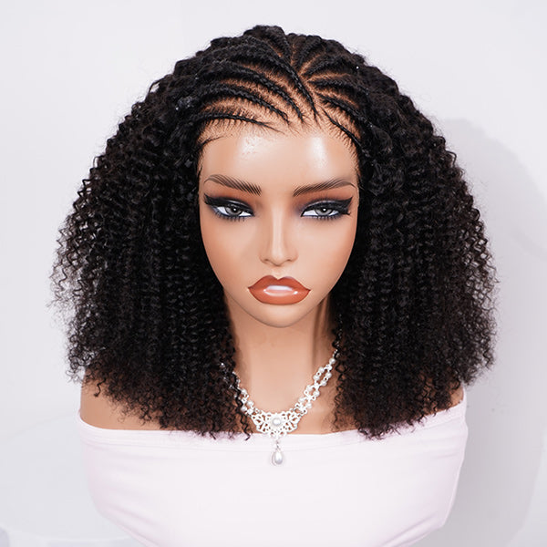 OQ HAIR Afro Curly Pre Braided Style Pre Bleached Knots Pre-cut 9x6 Lace Wear Go Glueless Wig With Elastic Drawstring