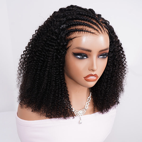 OQ HAIR Afro Curly Pre Braided Style Pre Bleached Knots Pre-cut 9x6 Lace Wear Go Glueless Wig With Elastic Drawstring