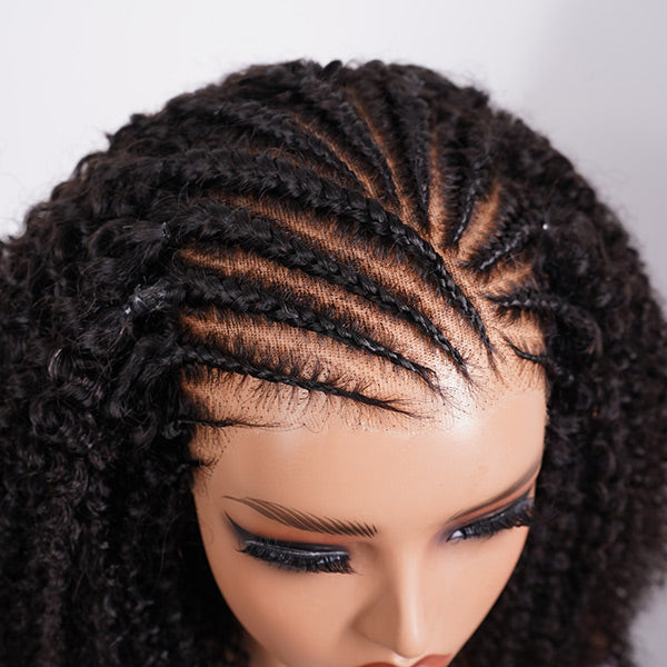 OQ HAIR Afro Curly Pre Braided Style Pre Bleached Knots Pre-cut 9x6 Lace Wear Go Glueless Wig With Elastic Drawstring