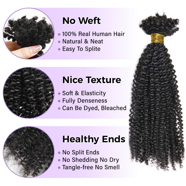 Unprocessed Afro Curly Bulk Human Hair Knotless Human Braiding Hair No Weft 1/3/5 Packs