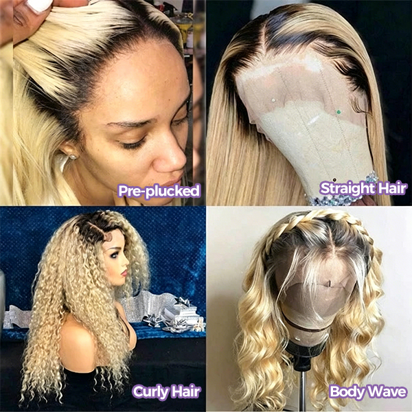 Blonde Ombre 1B/613 Hair Color 13x4 Lace Front Wig Colored Human Hair Wigs