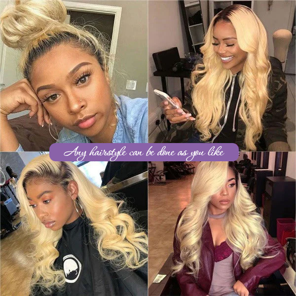 Blonde Ombre 1B/613 Hair Color 13x4 Lace Front Wig Colored Human Hair Wigs