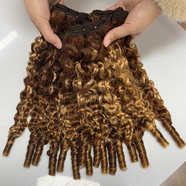 Burmese Curly Highlight 4/27 Color Unprocessed Virgin Human Hair Bundles 1/3/4 Pcs