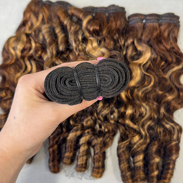 Burmese Curly Highlight 4/27 Color Unprocessed Virgin Human Hair Bundles 1/3/4 Pcs