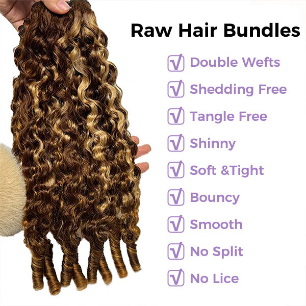 Burmese Curly Highlight 4/27 Color Unprocessed Virgin Human Hair Bundles 1/3/4 Pcs